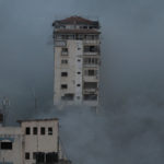 Smoke and flames billow after Israeli forces struck a high-rise tower in Gaza City